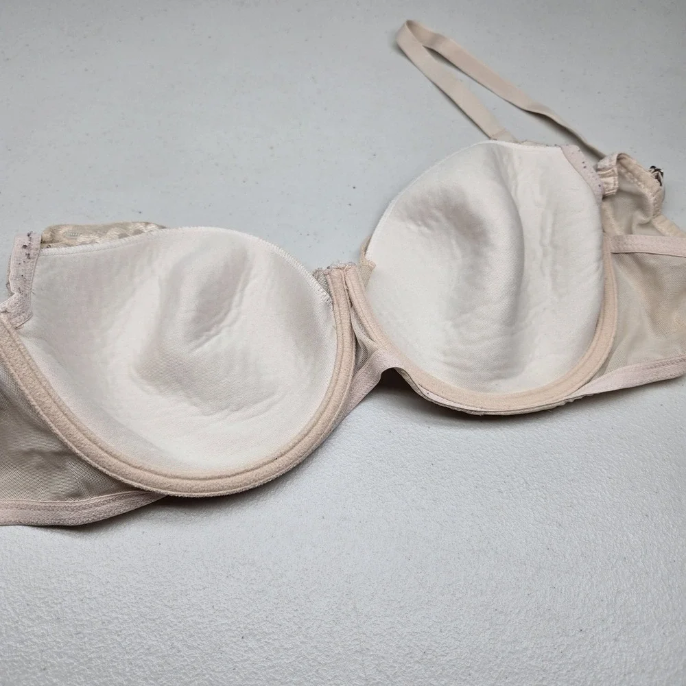Natori Women Bra 36DD‎ Beige Floral T Shirt Underwired Lace Mesh Strap